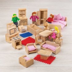 Bigjigs Toys Set pohištva za hišico za lutke in figuric družine
