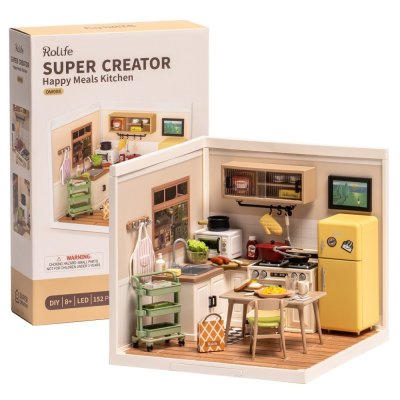 Puzzle 3D en bois RoboTime Miniature Maison de poupée Cuisine Happy Meals