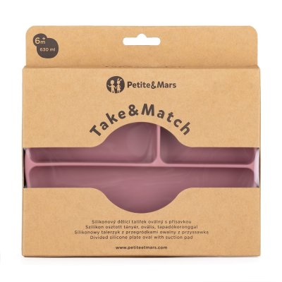 PETITE&MARS Talířek silikonový dělící oválný Take&Match Dusty Rose 6m+