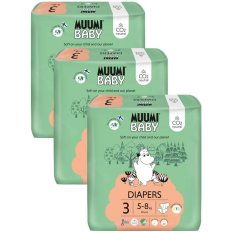 MUUMI Baby 3 Midi 5-8 kg (150 uds), pack mensual de pañales ecológicos