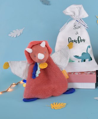 Doudou Geschenkset - Plüsch Schmusetuch Dinosaurier orange 25 cm
