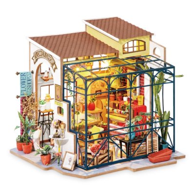 RoboTime Drewniane puzzle 3D Miniatura Domku Kwiaciarnia