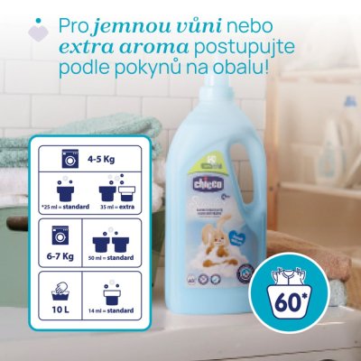 CHICCO Aviváž koncentrovaná Baby Sensitive Sladký pudr 1,5 l, 60 praní + vlhčené ubrousky 72 ks zdar