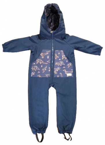 Monkey Mum® Softshell jumpsuit met membraan - Sky of dinosaurs - maat 98/104, 110/116