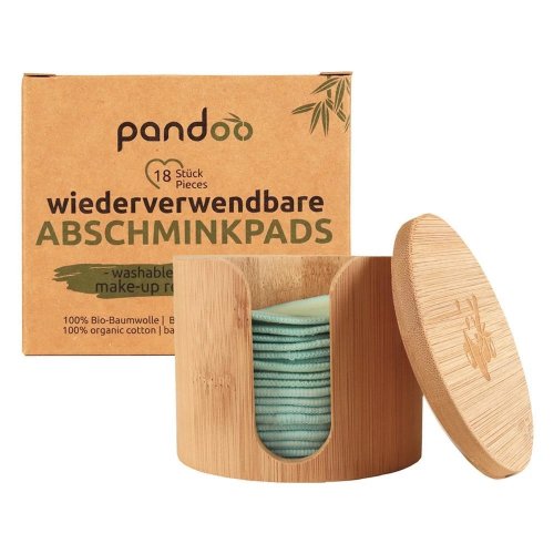 Reusable Organic Cotton Pads, 18 pcs, with Bamboo Container