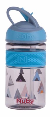 Sticla sport NUBY 2 in 1 cu paie pliabila tare, 360 ml, albastru, 3+