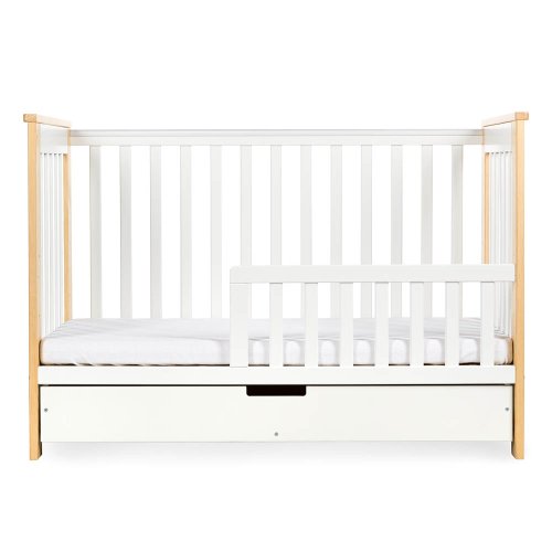 KLUPS Cot with barrier and drawer Iwo white-natural 120x60 cm