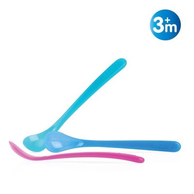 NUBY Thermo spoon with long handle 2 pcs 3 m+, blue