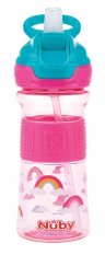 Sticla sport NUBY cu paie pliabila moale 360 ml, roz, 3+