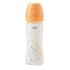 CHICCO Szklana butelka dla niemowląt Perfect Easy 240 ml, wolny przepływ silikonowy, dla dziewczynek, 0m+