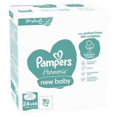 PAMPERS Chusteczki nawilżane Harmony New Baby Plastikowe Bezpłatnie 24x46 szt