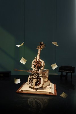Drewniana układanka muzyczna RoboTime Magic Cello (napęd mechaniczny)