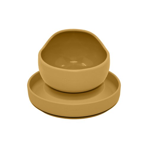 PETITE&MARS Conjunto de jantar silicone TAKE&MATCH 2 pcs prato + tigela Ocre Intenso 6m+