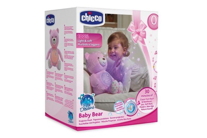 CHICCO Teddy bear with projector and music Baby Bear First Dreams pink 0m+