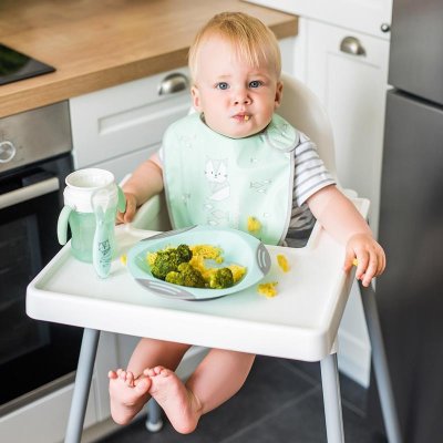 BABYONO Silicone spoon with cover green cat 6m+
