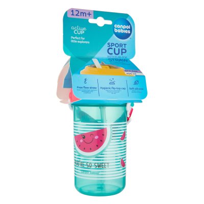 CANPOL BABIES Podróżna butelka sportowa ze słomką i pokrywką Arbuz 400 ml