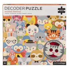 Puzzle Petit Collage cu animale, 100 piese, cu ochelari 3D