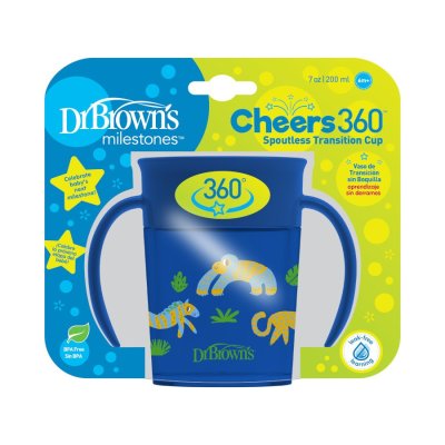 DR.BROWN'S Set Flasche WN 2in1 blau + Becher Cheers Jungle 200ml + Löffel mit weichem Ende