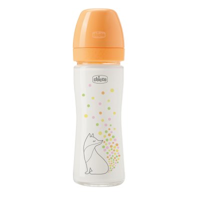 CHICCO Szklana butelka dla niemowląt Perfect Easy 240 ml, wolny przepływ silikonowy, dla dziewczynek, 0m+