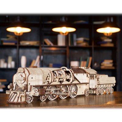 Ugears 3D Holzmechanik Puzzle V-Express Dampflokomotive 4-6-2 mit Tender
