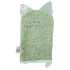 EKO Bawełniana myjka z uszkami Cat Olive green 20x15 cm