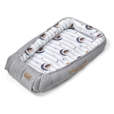 KLUPS Nest for baby Velvet Retro Moon Hedgehog grå 80x45cm
