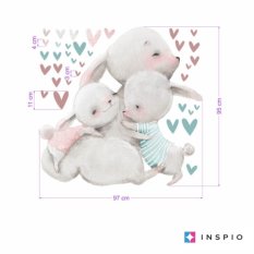 Autocolantes decorativos infantis - Uma família de coelhinhos com corações