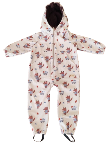 Monkey Mum® Softshell jumpsuit with membrane - Foxes and mushrooms - size 98/104, 110/116