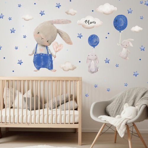 Stickers for boys - Bunnies flying with balloons