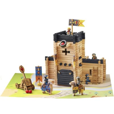 Jeujura Jeu de construction en bois 270 pièces Château avec catapulte