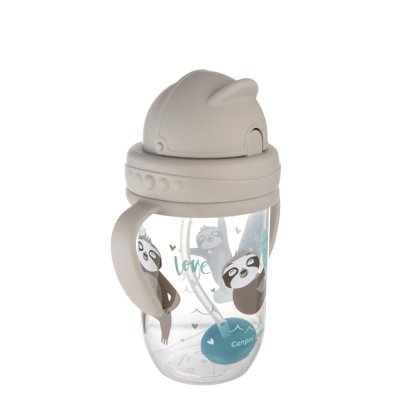 CANPOL BABIES Kubek niekapiący ze słomką i ciężarkiem Zwierzęta egzotyczne 270 ml szary, 6m+