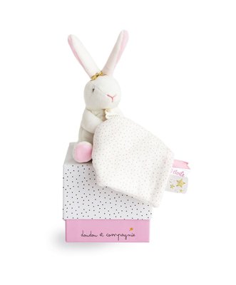 Doudou Zestaw prezentowy - Pluszowy króliczek z przytulanką 10 cm różowy
