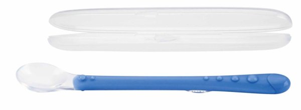 NUBY Cuillère en silicone avec long manche et emballage 1 pièce, 6 m+, bleue