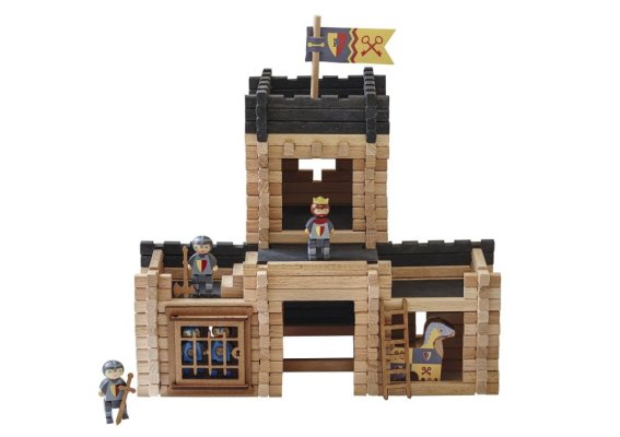 Jeujura Jeu de construction en bois 270 pièces Château avec catapulte