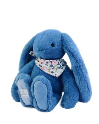 Doudou Lapin en peluche avec foulard bleu 35 cm