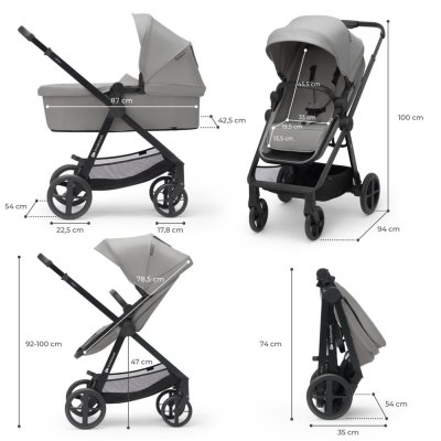 KINDERKRAFT Kinderwagen kombiniert 3 in 1 Newly Moonlight Grey + Mink PRO