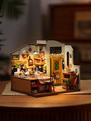 RoboTime Puzle 3D de madera Miniatura de casa de muñecas Cocina acogedora