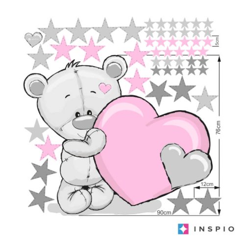 Avtagbar väggdekal för barn - Nallebjörn med hjärta och namn