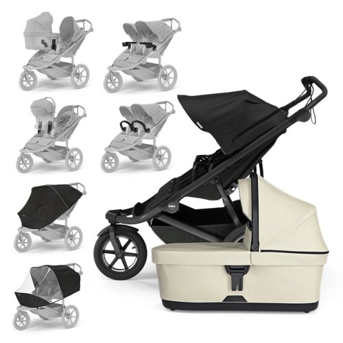 Wózek dla rodzeństwa THULE Urban Glide Double Black/Soft Beige, zestaw XXXL