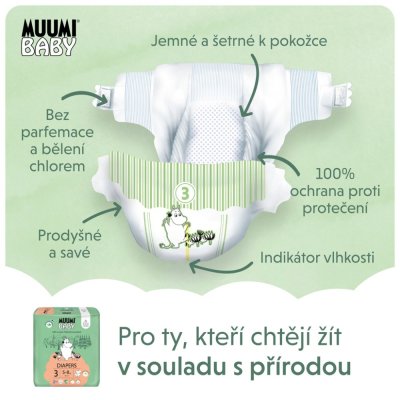 MUUMI Baby 3 Midi 5-8 kg (50 szt.), pieluszki ekologiczne