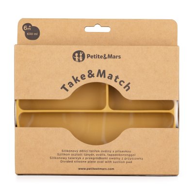 PETITE&MARS Talířek silikonový dělící oválný Take&Match Intense Ochre 6m+