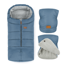 PETITE&MARS Set zimní fusak Jibot 3v1 + rukavice na kočárek Jasie Ocean Blue Horizontal