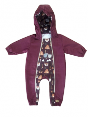 Monkey Mum® Otroški zimski softshell kombinezon s krznom - Bordo kapica v gozdu - velikosti 62/68, 74/80
