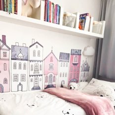 Wall stickers - Pink and white houses in the city N.3