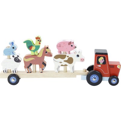 Vilac Tracteur en bois avec animaux à empiler