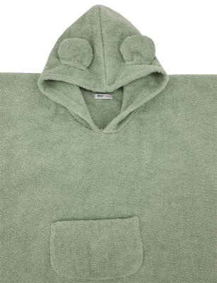 Poncho EKO de algodón con capucha y orejas, verde oliva, 75x120 cm