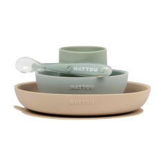 NATTOU Set da pranzo in silicone 4 pezzi verde sabbia senza BPA