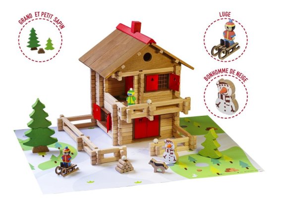 Jeujura Jeu de construction en bois 215 pièces Grand chalet alpin