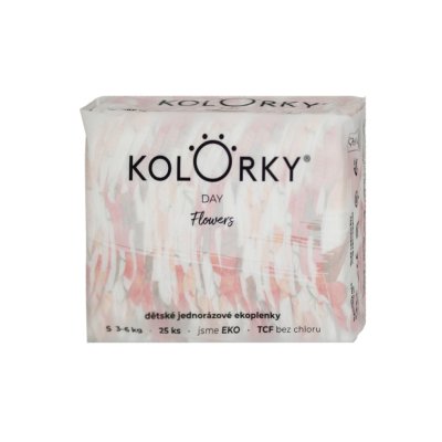 KOLORKY DAY Windeln Einweg Öko, Blumen S (3-6 kg) 25 Stk