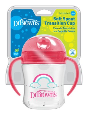 DR.BROWN'S Mug with soft drink 6m+ 180 ml, pink